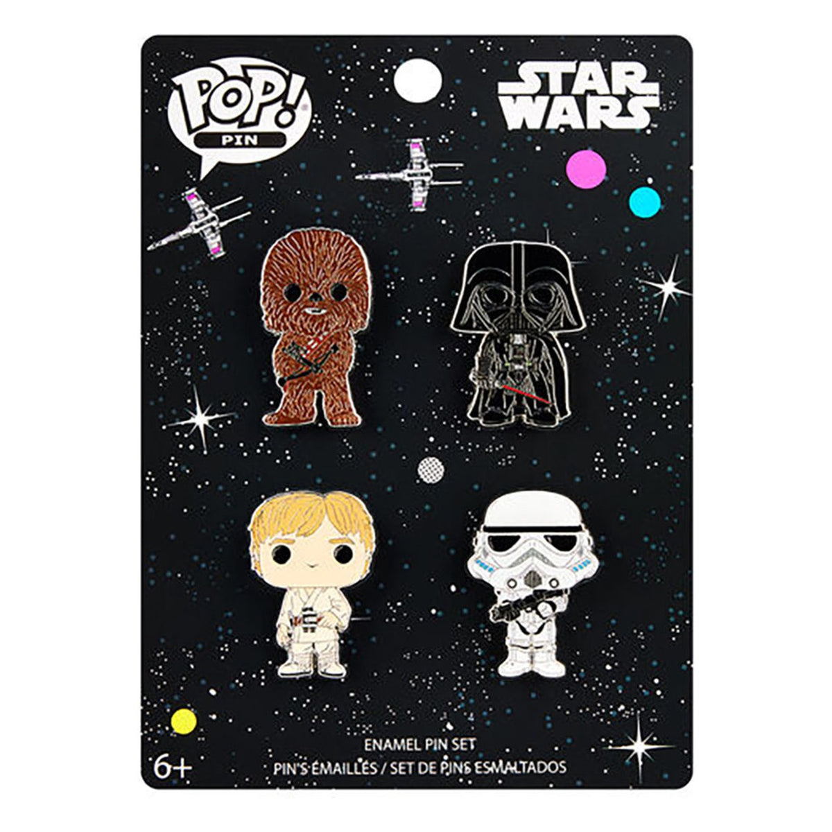 Star Wars: Pop Large Pin Enamel, 4 Pack Luke, Chewy, Darth Vader, Stormtrooper