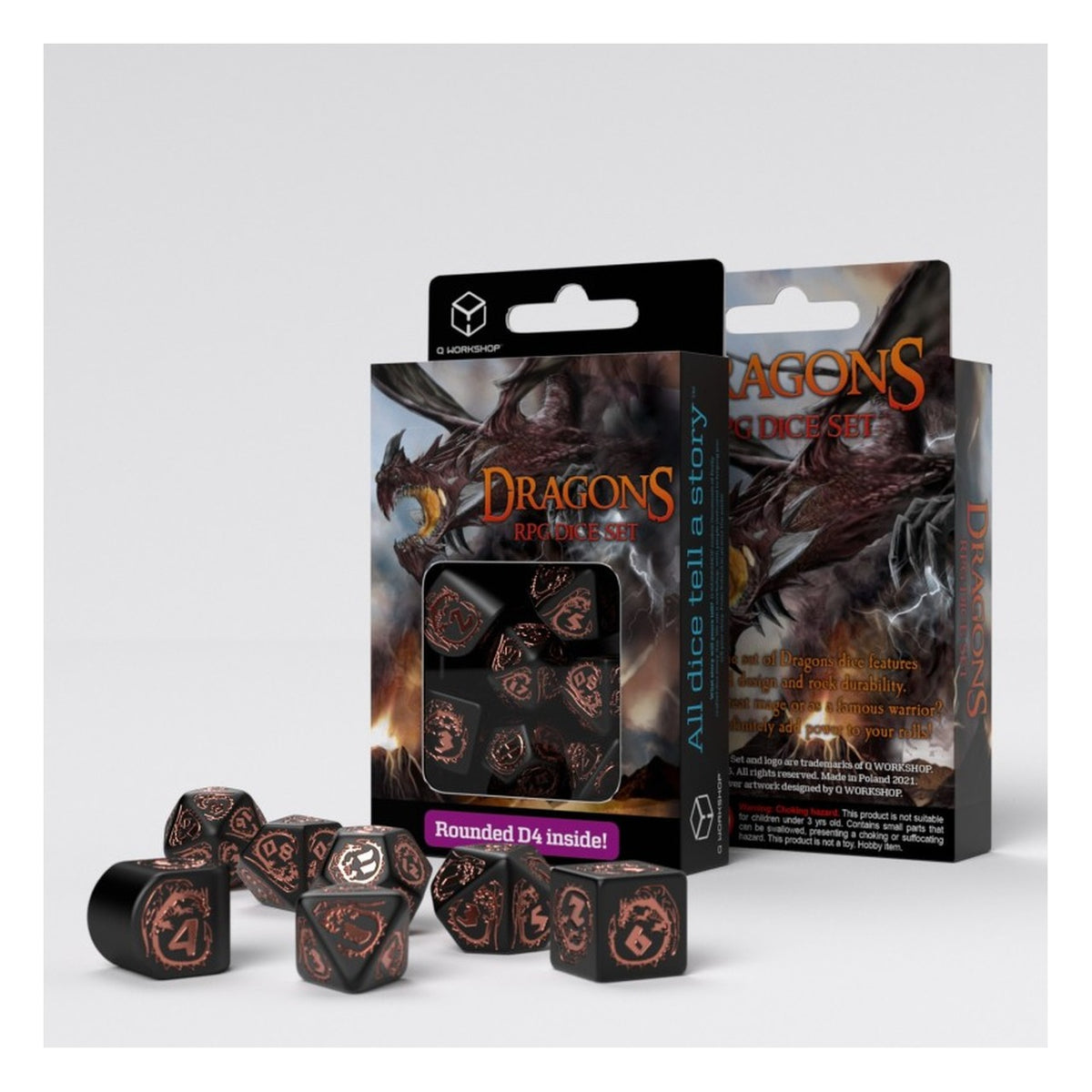 Q Workshop Dragons Modern Black Copper - Set 7 Dadi