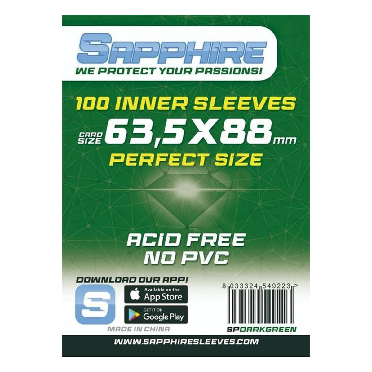 Sapphire Dark Green: 100 Buste Protettive 63,5x88 mm Perfect Fit