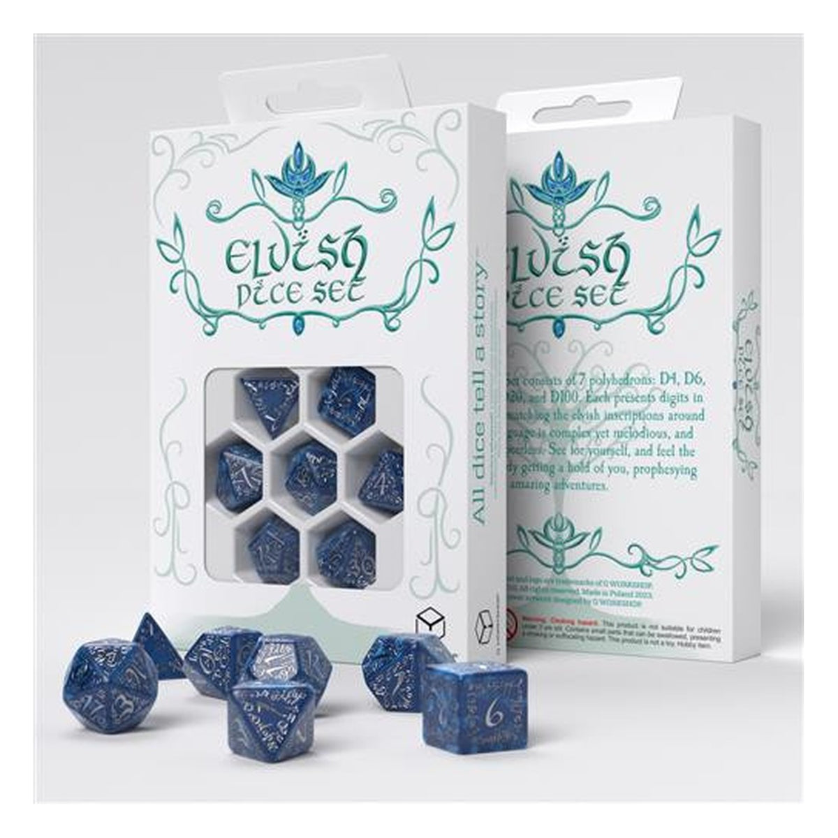 Q Workshop Elvish Cobalt & Silver - Set 7 Dadi