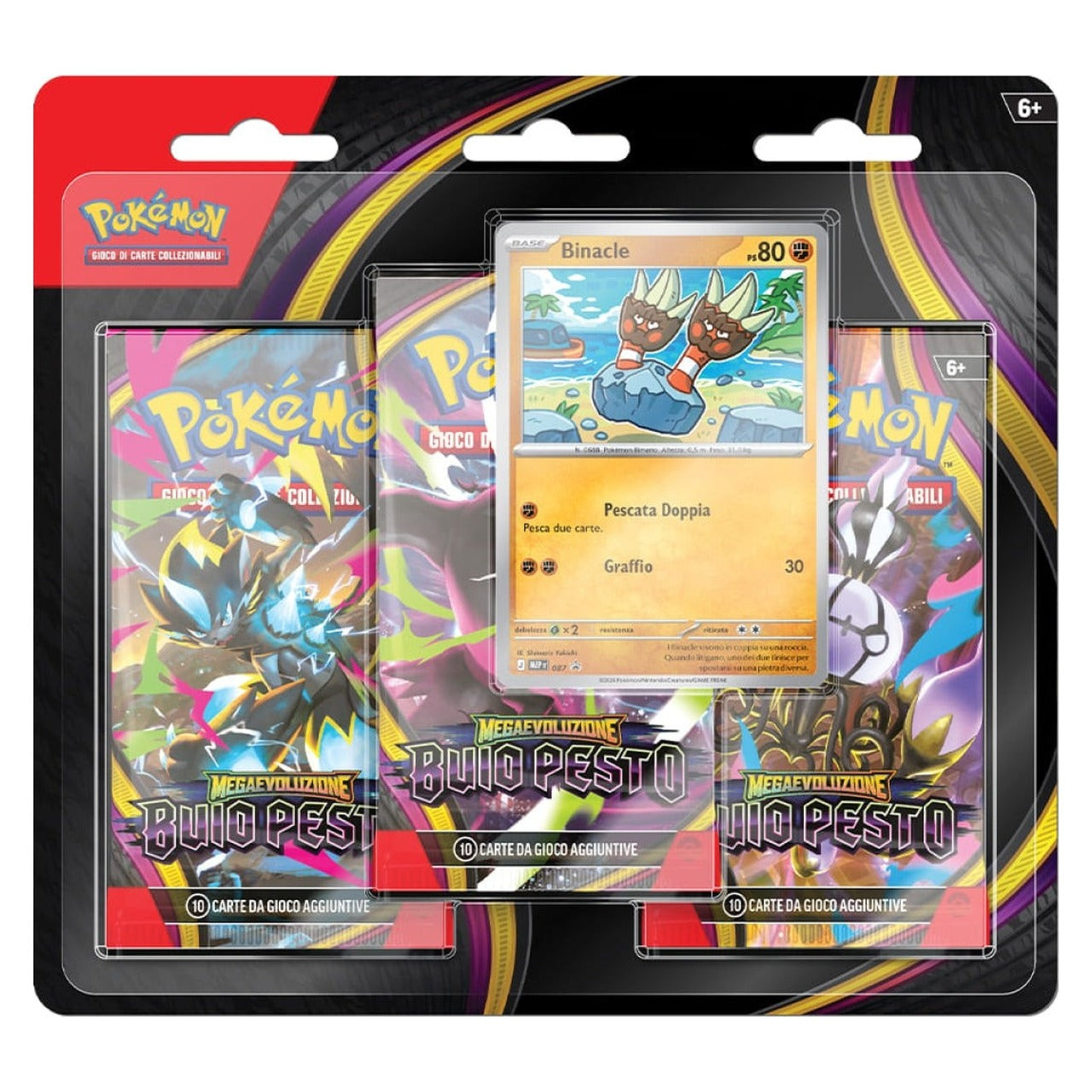 Pokemon TCG - Megaevoluzione: Buio Pesto - Blister 3 Buste + Promo Binacle