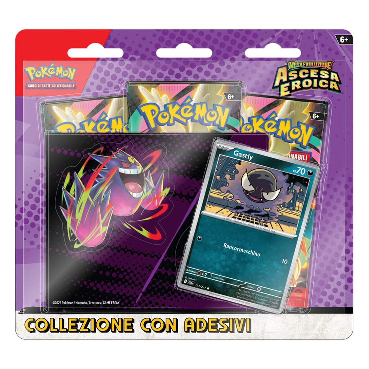 Pokemon TCG Megaevoluzione Ascesa Eroica Collezione con Adesivi Gastly Mega Gengar ITA